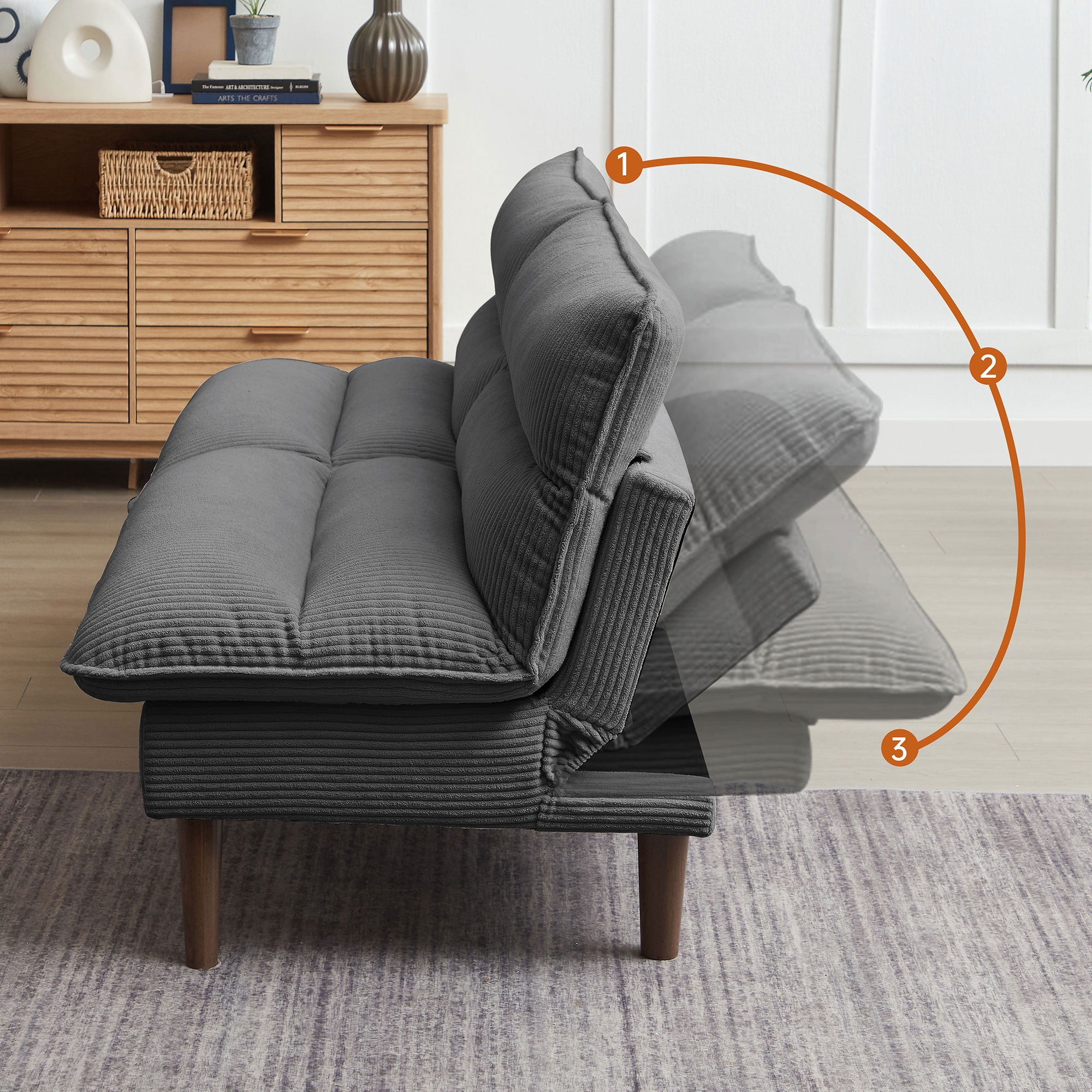 Pingliang Home 72" Futon Convertible Sofa Bed,Modern Linen Loveseat Sleeper Sofa Couch for Living Room Apartment Dorm Bedroom Office Studio,Dark Gray