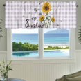 thumbnail image 3 of Summer Sunflowers Farmhouse Short Window Curtain Valances, Bees Pastoral Country Purple Plaid Rod Pocket Kitchen Valances for Living Room Bedroom Bathroom Cafe 42" x 12", 3 of 8