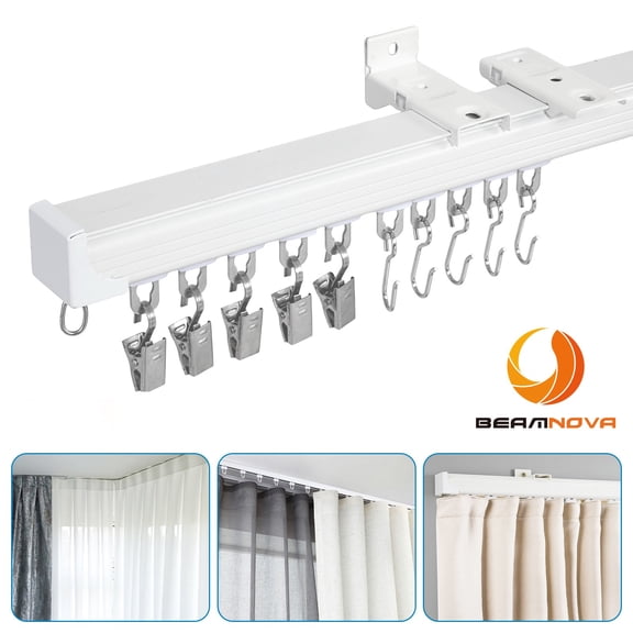 BEAMNOVA Ceiling Curtain Track Set - 9.45 FT Room Divider Curtain Track, Aluminum Alloy Heavy-Duty Curtain Rail System, White