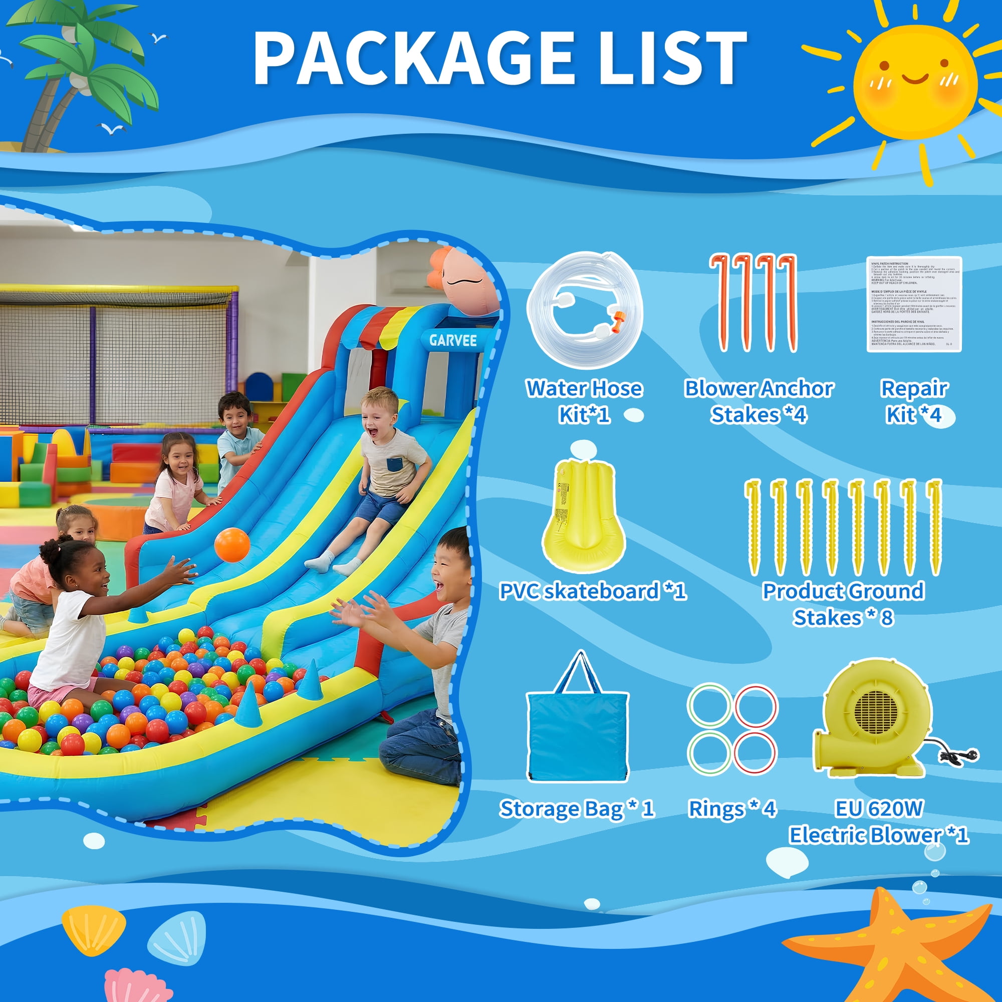 Inflatable Bouncy Castle Water Park for Kids – Large Pool, Dual Slides, Climbing Walls, Durable Oxford, Outdoor & Indoor Playhouse – Garden Playground