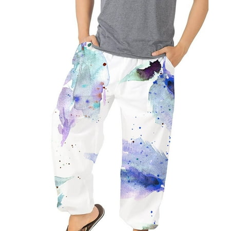 

Moxiu Men s Fashion Printed Baggy Bloomers Casual Wide Leg Harem Beach Pants Elastic Waist Loose Hawaiian Yoga Trousers