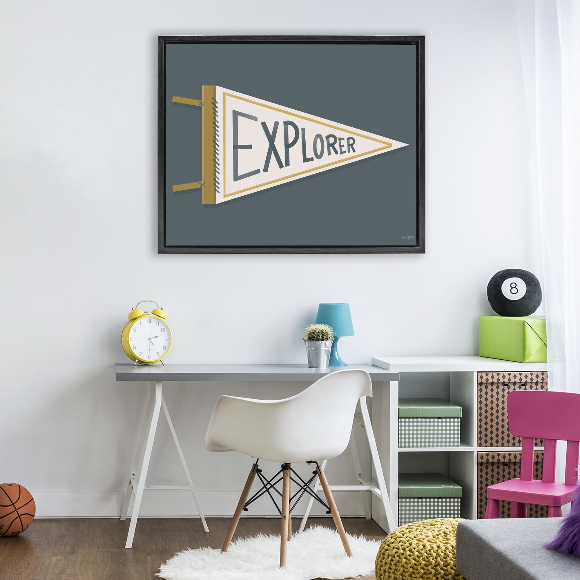 Stupell Industries Explorer Retro Pennant Black Framed Floater Canvas Wall Art, design by House Fenway