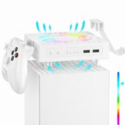 Automatic Cooling Fan for Xbox Series X Console, 2 Charging Stand Holder for Controller, Speed Change with Temperature, Low Noise, Colorful RGB Light, 2 USB Ports for Charging Data Transmission