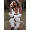 thumbnail image 6 of Xuanfei Women Solid Color Lapel Collar Button Up Long Sleeve Beach Bikini Shirt, 6 of 7