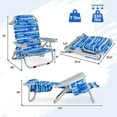 thumbnail image 3 of HLL 330lbs Folding Backpack Chairs for Adults with 5-Position Backrest, Storage Pockets, Towel Bar & Headrest, Foldable Low Beach Lounge, Portable Aluminum Lay Flat Camping Chair(Blue Stripe), 3 of 10