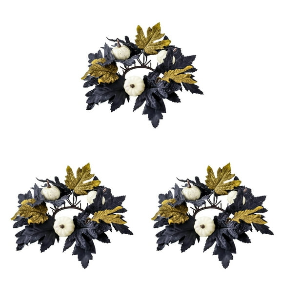 Halloween Candle Rings Wreaths for Pillar Candles with Artificial Maple Leaves Pumpkin and Flowers,Fall Thanksgiving Table Centerpiece Decor for Home Dining Party Mantel Halloween Decorations