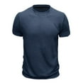 thumbnail image 4 of Jinhomg Vintage Mens T Shirts Dressy Casual Solid Color Waffle Tees Lightweight Comfy Short Sleeve Crew Neck Pullover 2025 Spring Summer Tops Men Blue M, 4 of 7