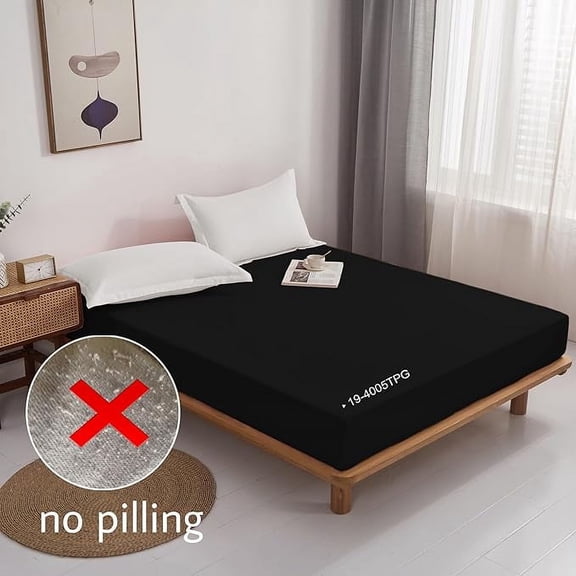 Huba Homes Fitted Sheet Only Deep Pocket No Pilling Durable Double Brushed Microfiber Fade Resistant Machine Washable Fits Mattress up to 16 inches queen black