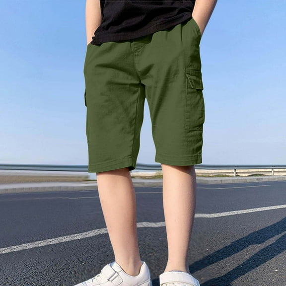 Kiviey Boys Shorts Cotton Fashion Shorts Elastic Waisted Thin Five Quarter Pants Size 4T-15Y