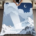 thumbnail image 2 of Luxury -Inspired Snow Mountain & Cherry Blossom Flannel Blanket - Ultra-Soft All-Season Bedspread, Bed Cover, Couch Throw - Blue & White Landscape Design for, Office, Camping - Plush Cozy -like Textu, 2 of 10