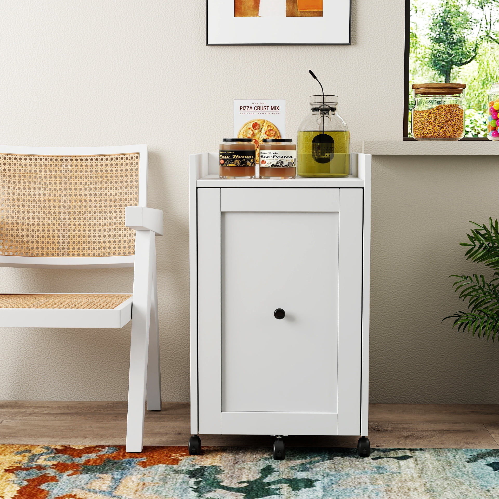 Mintazer 3 Tier Slide Out Storage Cabinet with Wheels, Freestanding Rolling Pantry Cabinets for Kitchen Pantry Bedroom Living Room Bathroom Office, White