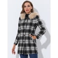 thumbnail image 4 of INSPIRE CHIC Abrigo de invierno de un solo pecho para mujer Gabardina larga a cuadros con capucha Blanco Negro S, 4 of 5