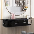 thumbnail image 3 of RESHABLE Modern Wall-Mounted Salon Station Barber Cabinet with Locking Drawer Storage Table for Hair Stylist Black, 3 of 10