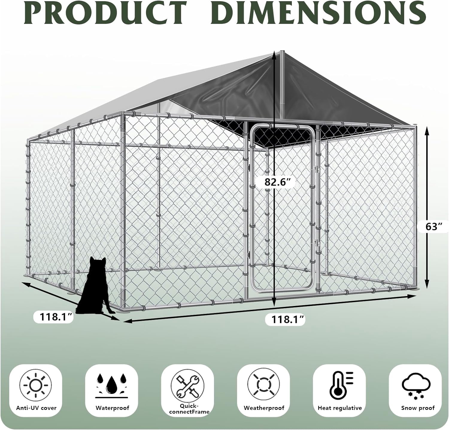 Magic Union Large Dog Kennel Outside with Roof, 10x10x7FT Outdoor Dog Kennel Cage Run Heavy Duty Dog Playpen Pen with Secure Lock, 118.1"x118.1"x82.6"