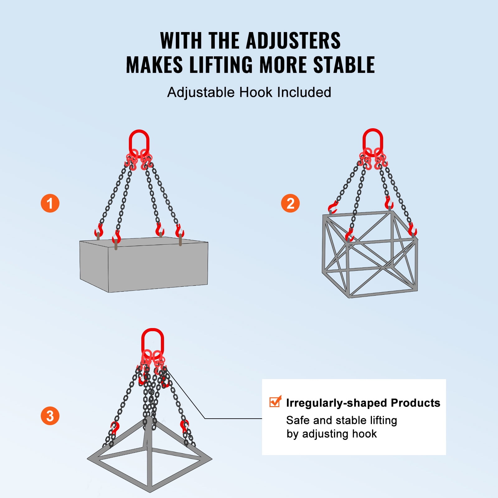 KFFKFF Chain Sling, 5/16 inch x 10 ft Chains for Lifting with Hooks, G80 Engine Hoist Chains, 11000 lbs/5 Ton Chains for Lifting Slings for Engine Hoist, Engine Lifting Chain with 4 Leg Grab Hooks