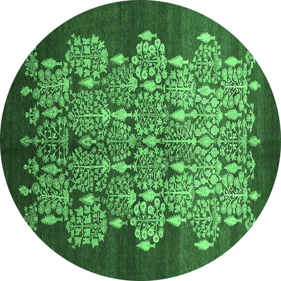 Ahgly Company Indoor Round Oriental Emerald Green Industrial Area Rugs, 5' Round