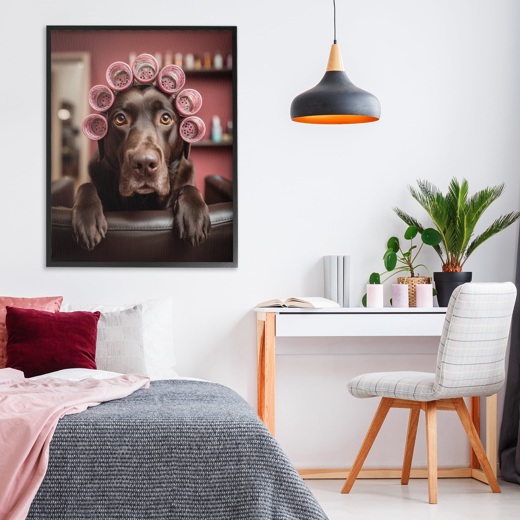 Stupell Industries Dog at Salon with Curlers Black Framed Giclee Art, design by Scott Stulberg