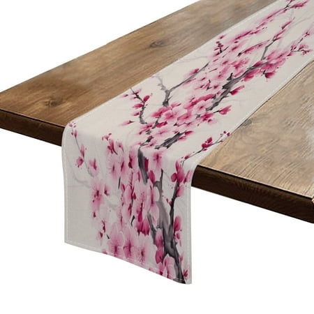 

BaHomeck Table Runner 13*72 In Set Of 1 Cherry Blossom Painting Pink Flowers On A White Background High Density Cotton Linens Machine Washable Table Runner For Kitchen Dining Table Coffee Table Decor