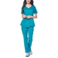thumbnail image 1 of Dagacci Medical Uniform Women's Colorblock V-Neck Natural Stretch Scrubs Set (Teal Green,XXL), 1 of 5