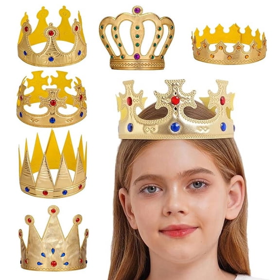 6 Pcs Birthday King Crowns Foam Crowns Prince Princess Gold Crown King Queen Crown Hat Cap with Gems for Birthday Party Supplies Halloween Crown