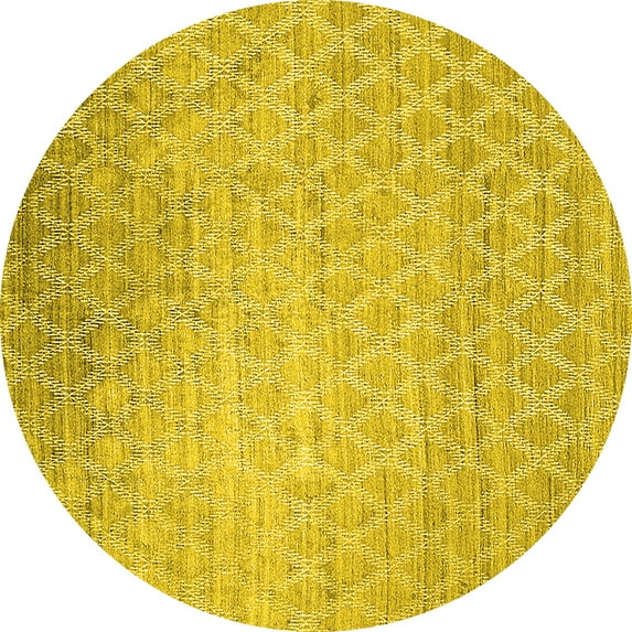 Ahgly Company Machine Washable Indoor Round Oriental Yellow Industrial Area Rugs, 5' Round