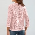 thumbnail image 4 of Women's 3/4 Sleeve Bolero Shrugs Crochet Lace Open Cardigan Pink S, 4 of 4