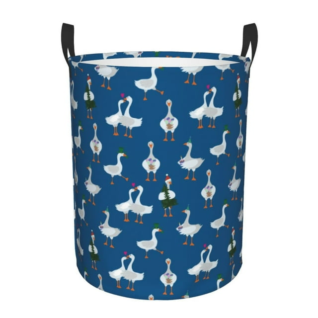 Balery Cartoon Geese With Xmas Cesta de ropa redonda con asas, impermeable, independiente, para ropa, juguetes, dormitorio y familia-Medium
