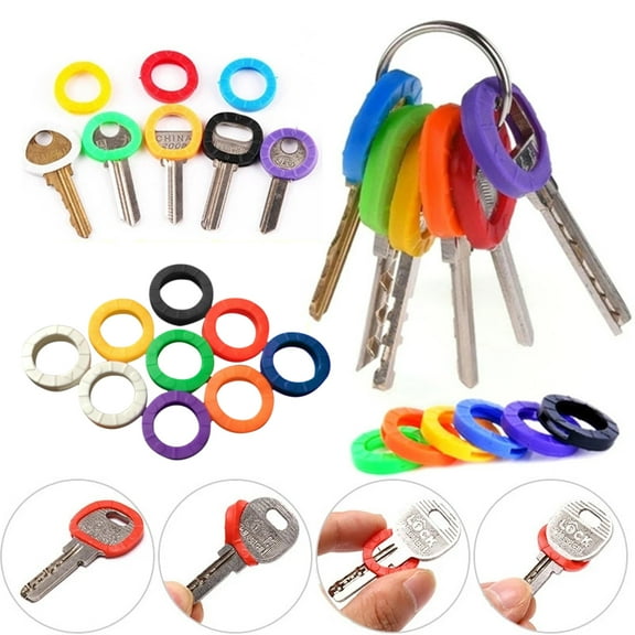 Opvise 32Pcs Plastic Key Covers Tags Soft Rubber Key Identifiers Standard Flat Organization House Key Colorful Key Toppers