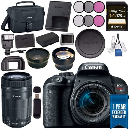 Canon EOS Rebel T7i DSLR Camera with 18-55mm Lens 1894C002 + 58mm Wide Angle Lens + 58mm 2X Telephoto Lens + Sony 128GB SDXC Card + LPE-17 Lithium Ion Battery + Universal Slave Flash Unit (Best Universal Lens For Canon)