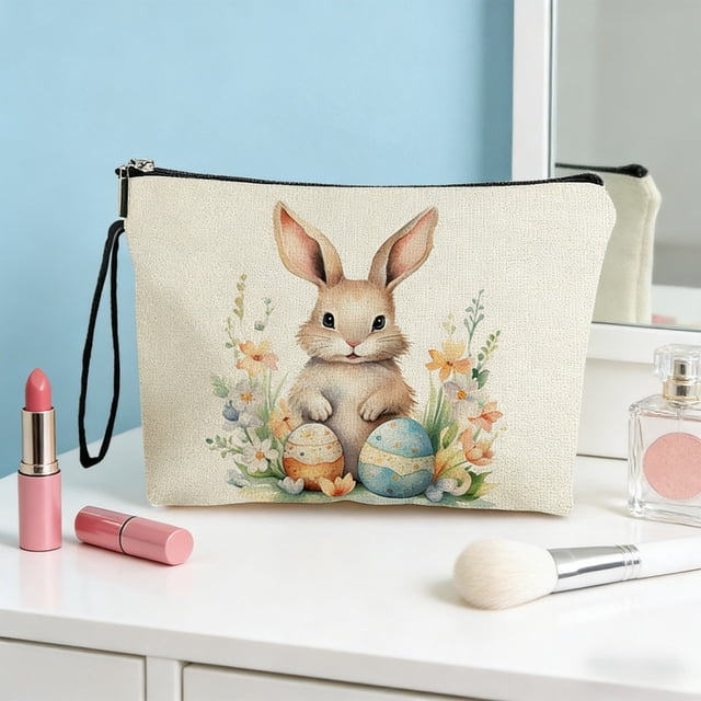 Amzcrzy Polyester Storage B Ag Easter Bunny Patterns Storage Bag Portable Makeup Bag Equipped with Antiskid Zipper and Handle Travel Small Item Storage Bag Easter Decorations. Storage Trunks & Bag