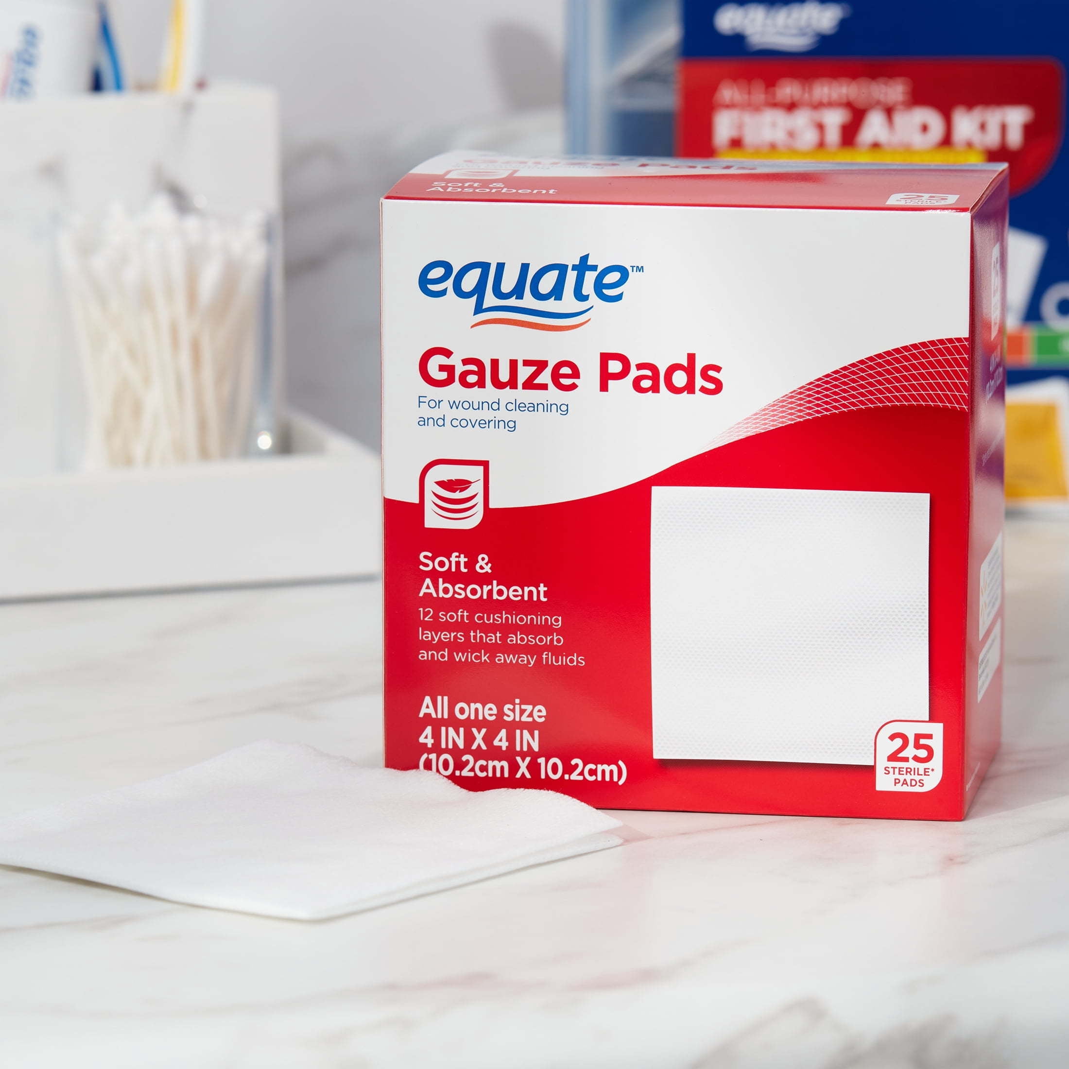 Equate Gauze Pads, 4 in x 4 in, 25 Count