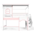 thumbnail image 5 of Full-Over-Full Wood Storage Bed Frame with Staircase & Small Bookshelf, Kids House Bunk Bed with Window, Eave & Door, 5 of 8
