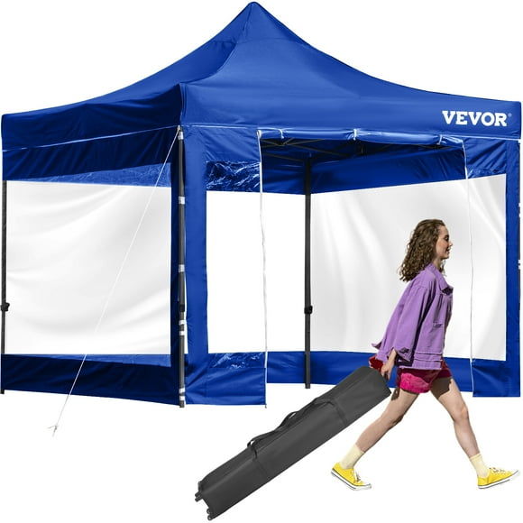 VEVOR Pop Up Canopy Tent, 10 x 10 ft, Outdoor Patio Gazebo Tent with Removable Sidewalls and Wheeled Bag, UV Resistant Waterproof Instant Gazebo Shelter for Party, Garden, Backyard, Blue
