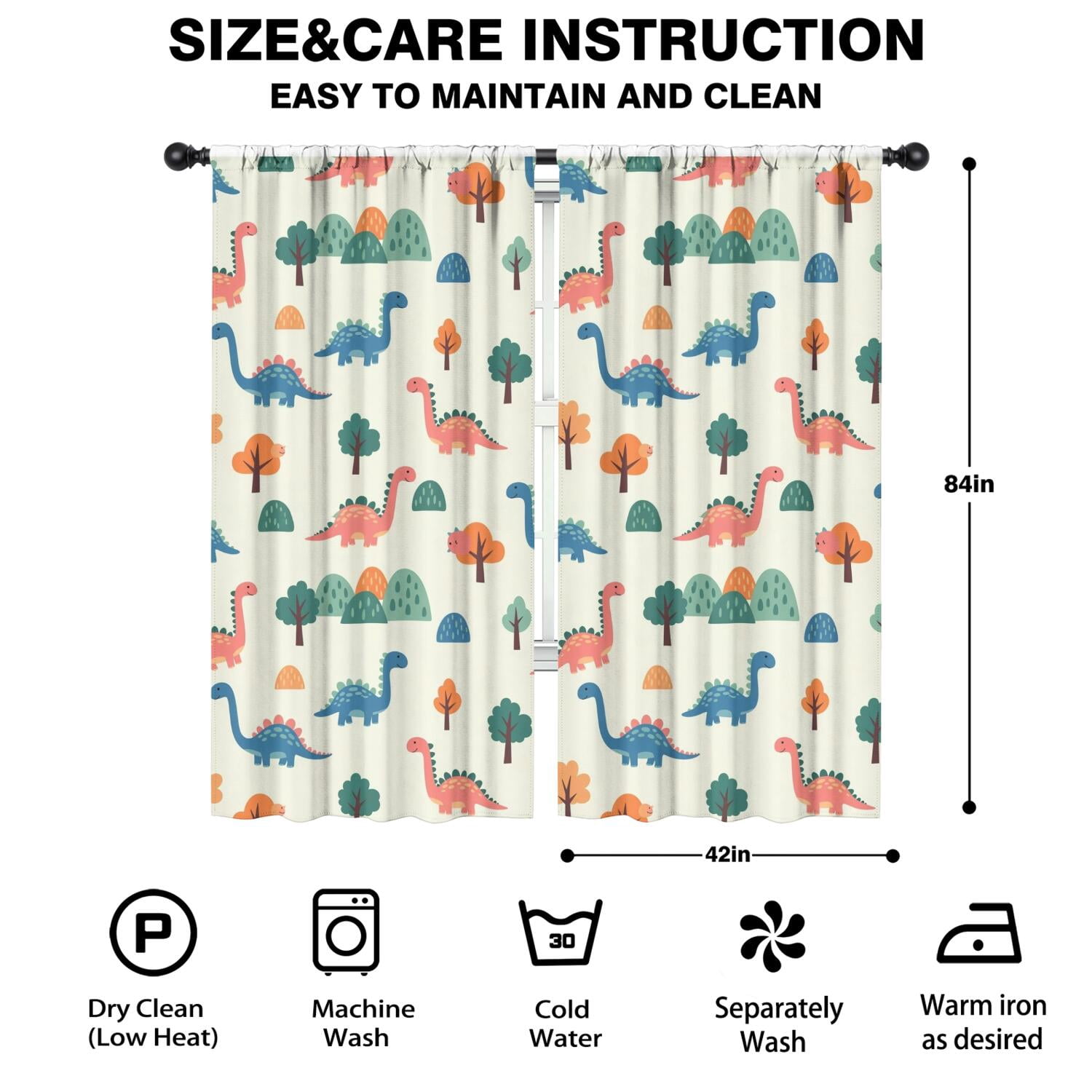 Blackout Kids Curtains,Beige Dinosaurs Landscapes Pattern Childrens Insulated Curtains Set Of 2,Bedroom Essentials,Toddler Room Decor 42"x84"