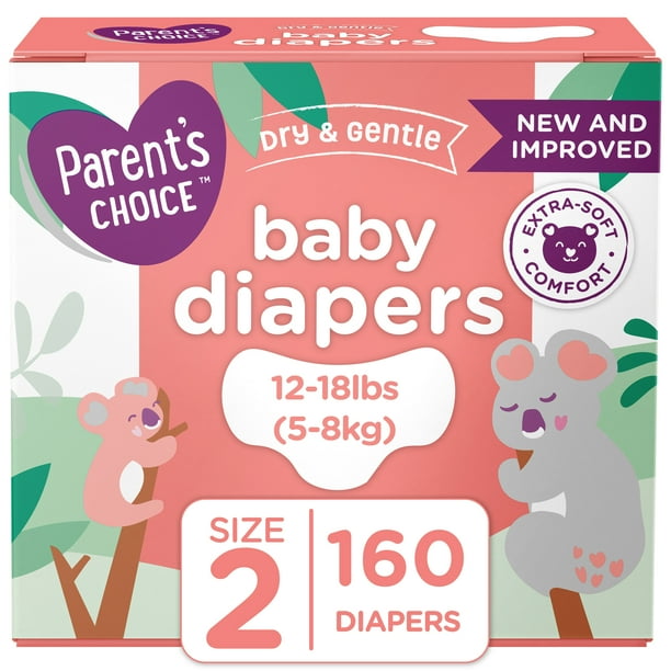Parent's Choice Dry and Gentle Baby Diapers, Size 2, 160 Count