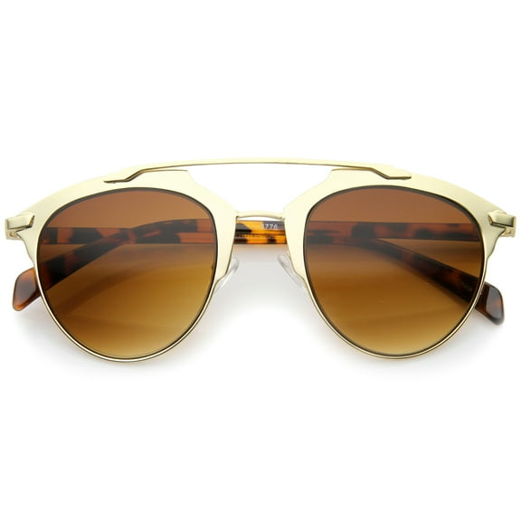 sunglassLA Unisex Modern Fashion Metallic Frame Double Bridge Pantos Aviator Sunglasses (Gold / Amber) - 50mm