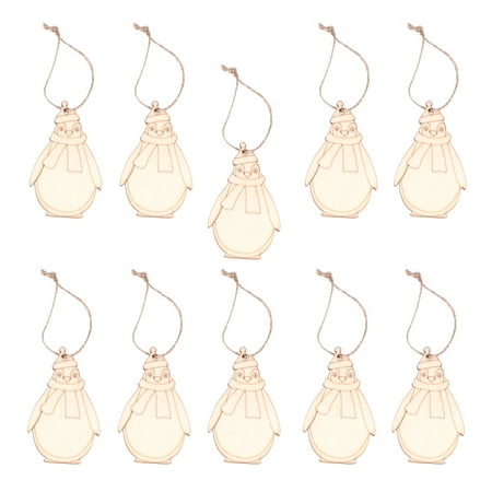 

10pcs Christmas Wooden Hanging Tag Decor Penguin Shape Hanging Pendant Decorative Props Christmas Supplies with Hemp Rope for Tr