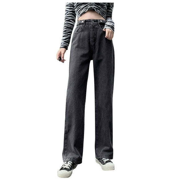 Babysbule Clearance Womens Jeans Women's Casual Pants Hight Waist Distressed Straight Denim Jeans Vintage Trouser