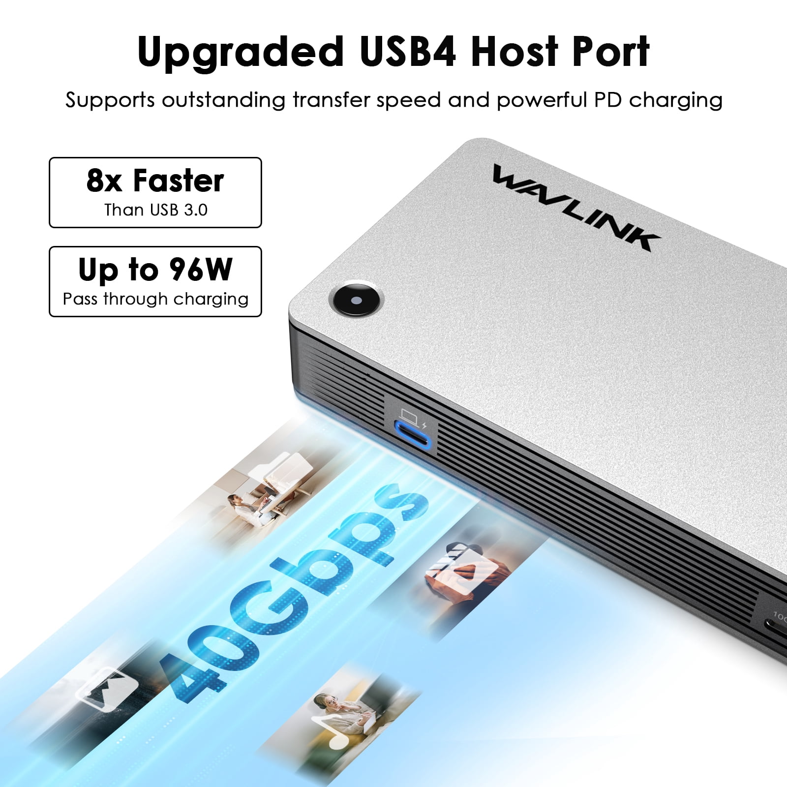 WAVLINK USB 4 Docking Station, 11-IN-1 Dual 4K Display USB-C Dock, 8K DP1, 4K DP2, 130W PD IN, 10Gbps USB3.1x3, 5Gbps USB3.0x2, Gigabit RJ45, Plug & Play on Windows/Mac OS, Work with TBT3/4 Laptops
