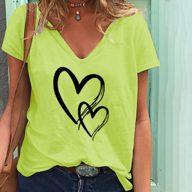 Hauts d'Été Grande Taille pour Femmes, T-Shirt Décontracté Mode Décontractée pour Femmes, T-Shirt à Manches Courtes Imprimé Col en V, T-Shirt Col en V pour Femmes en Liquidation