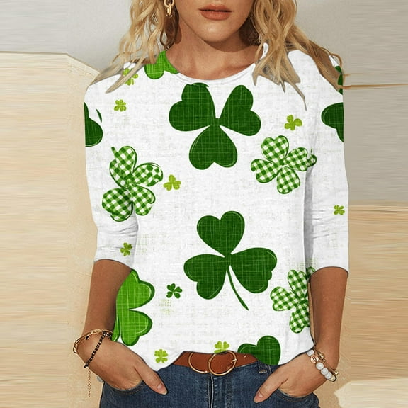 Viikei Tops for Women,Women's Fashion Christma Printed T-shirt 3/4 Sleeves Blouse Round Neck Casual Tops Multicolor XL