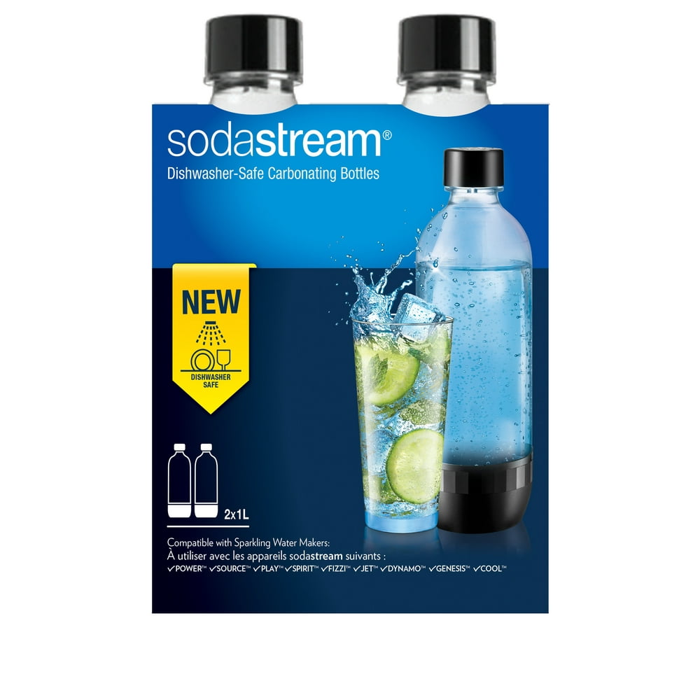 SodaStream 1Liter Dishwasher Safe Classic White Carbonating Bottle, 2