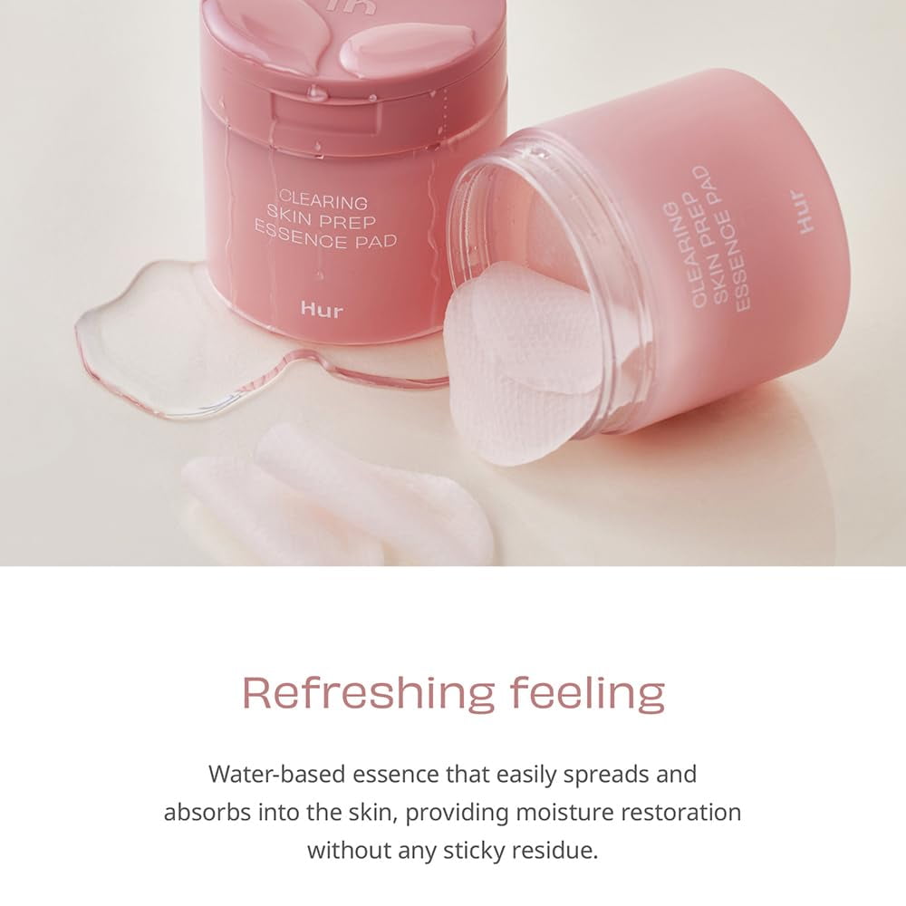 House of Hur Clearing Skin Prep Essence Pad (70 pads) - Water-based Essence, Red Beet Extract, Soothing, Minimizes Pores, Prevents Blemishes, Mild Peeling Effect, Dissolve Excess Sebum