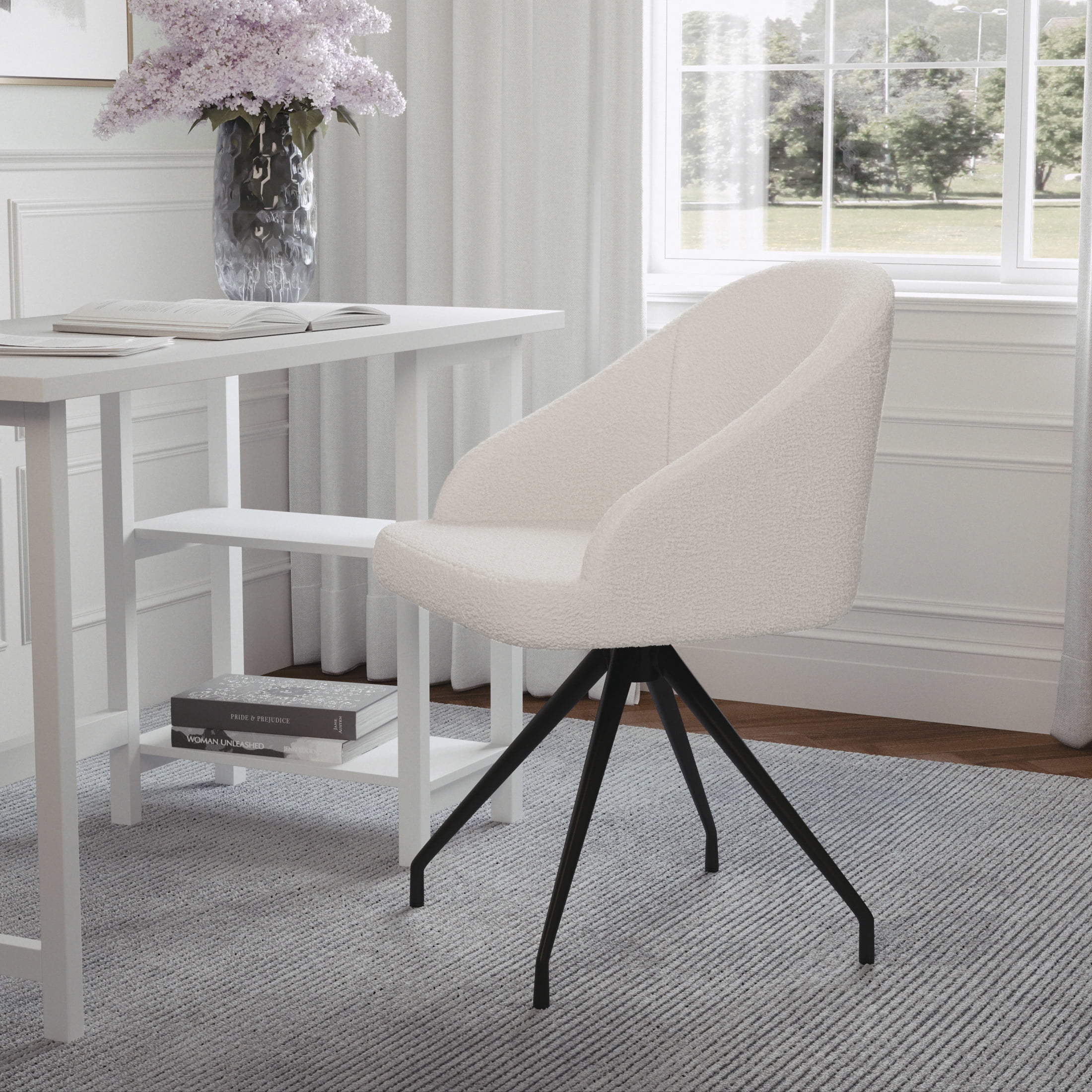 Martha Stewart Sora Upholstered Stationary Office Chair in White/Oil Rubbed Bronze