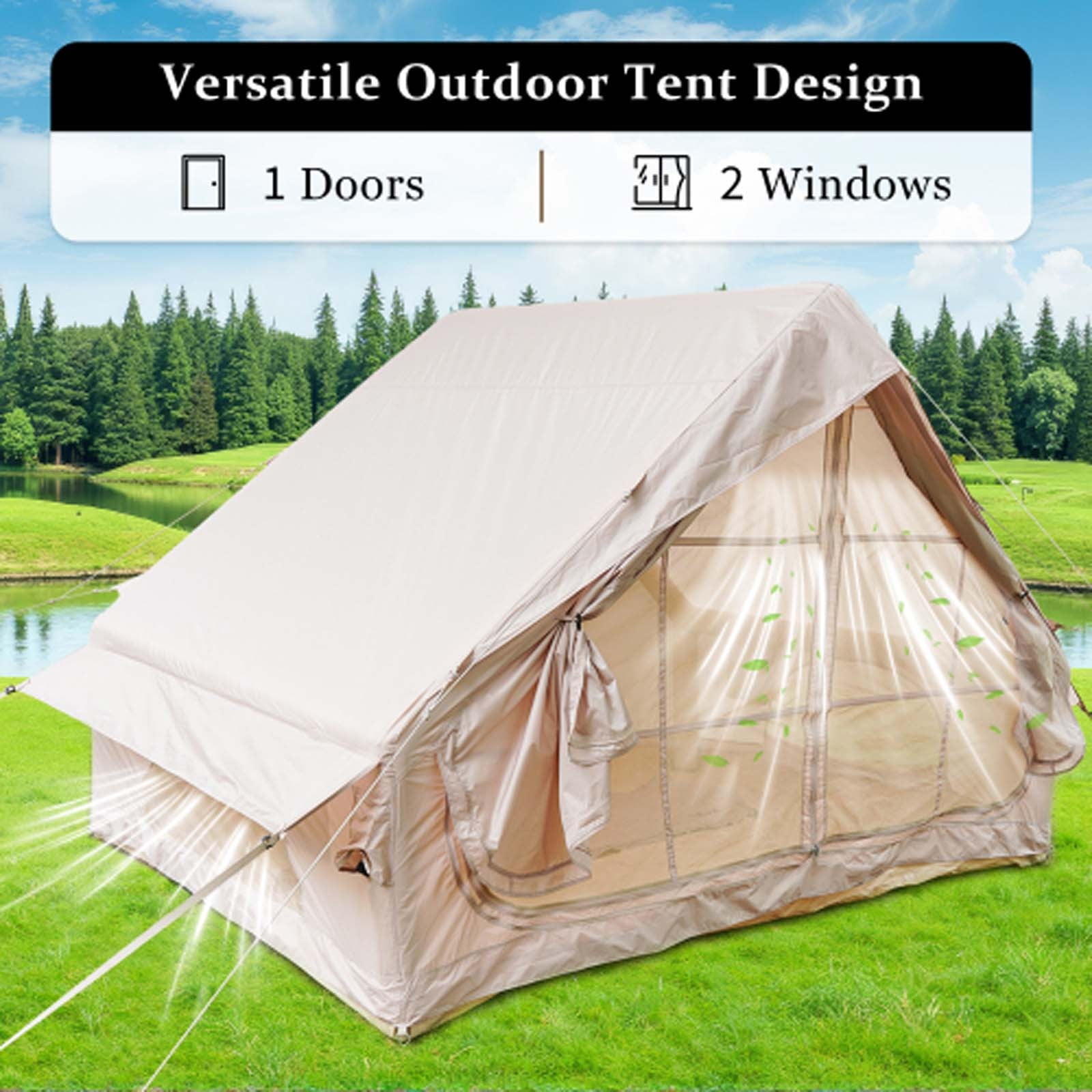Camping Inflatable Tent with Pump  Spacious Camping Tent 6 Person, 4 Season Tents for Suitable for All Weather, Luxury with 12 Mesh Windows