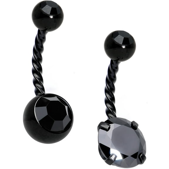 Body Candy Womens 2PC Bonus Pack Black Anodized Steel Black Accent Belly Button Rings 14G Navel Piercing