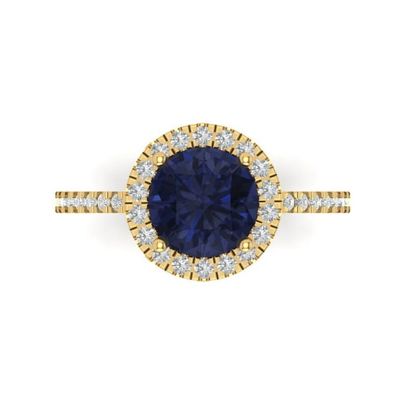 Clara Pucci 14K Yellow Gold 1.8ct BlueSapphire Halo Ring for Women