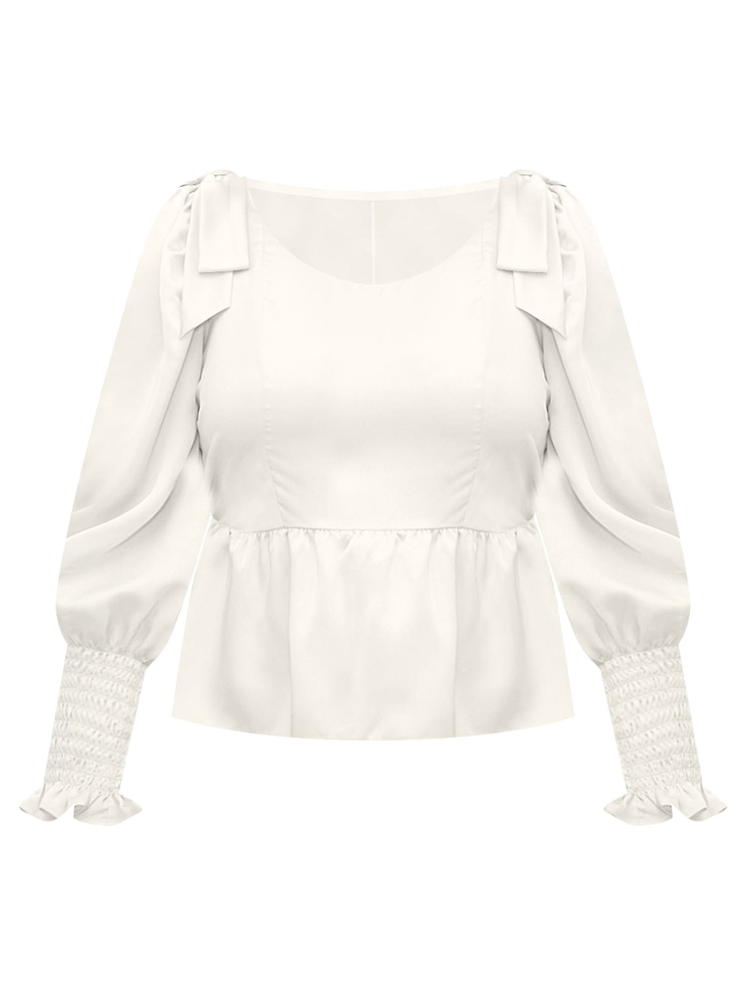 ELOQUII Elements Women's Plus Size Bow Shoulder Peplum Top