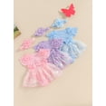 thumbnail image 4 of Aojekbee Baby Girl 2Pcs Summer Outfits Fly Sleeve Floral Embroidered Romper Tulle Dress with Headband Set, 4 of 10