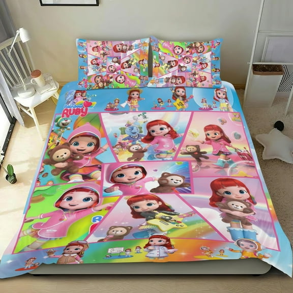 3 Piece Bedding Set For Rainbow Ruby Comforter Cover Set Cute Duvet Cover Sets Super Soft Teens Bedding Set Kids Bedroom Gifts,ses Twin